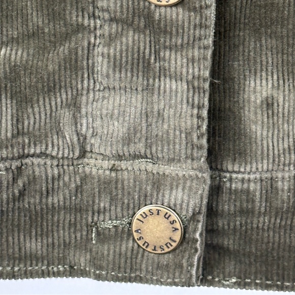 JUST USA - Dark Olive Rustic Corduroy Jacket with bronze hardware Junior… - Picture 8 of 16